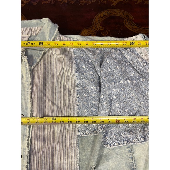 Oli & Hali Blue Patchwork Lace Oversized Button Down Shirt Boho Cottage Chic S/M - Picture 9 of 13
